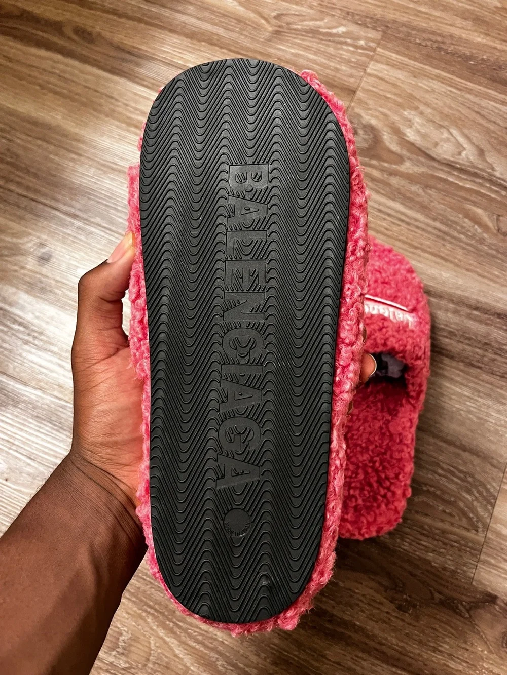 Balenciaga Red Shearling Slide Sandals